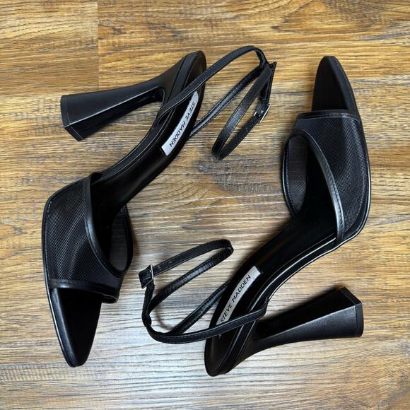 Steve Madden BEKI size 10 M black strappy heels pointed open toe mesh & leather - Picture 7 of 14